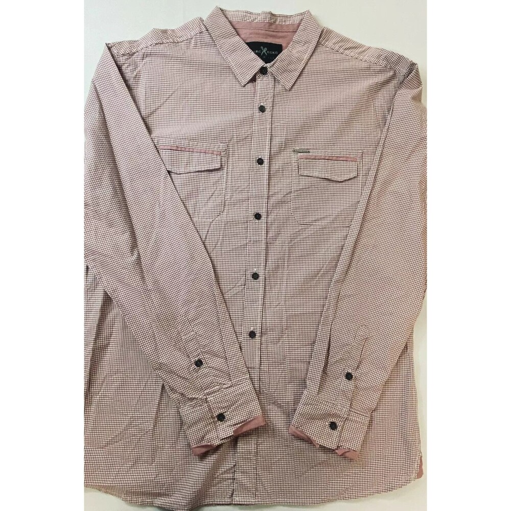 Marc Ecko Mens Burgundy White Check Long Sleeves Button Up Size XL